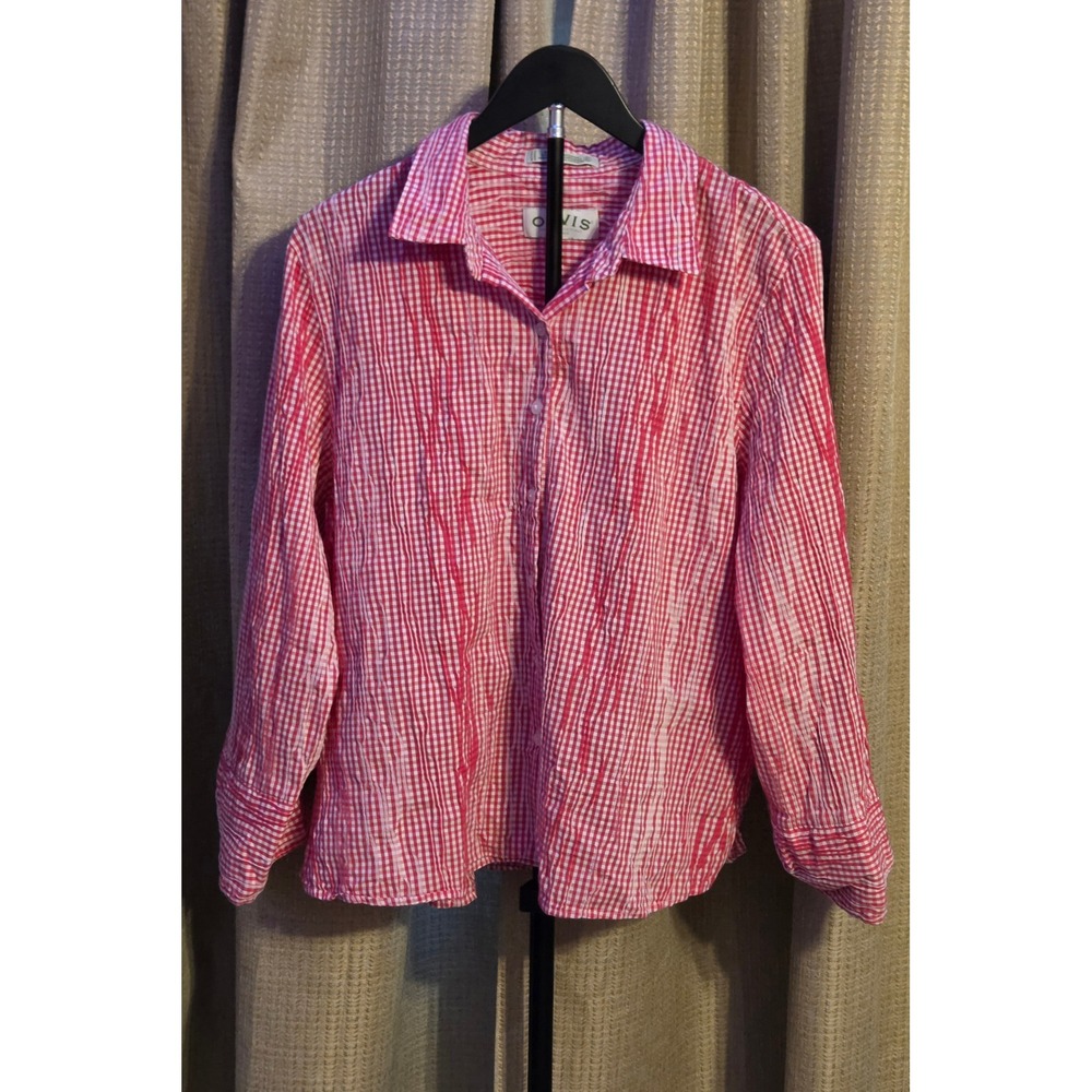 Orvis Gingham Pattern Button Up Blouse Women's Size XL Pink White